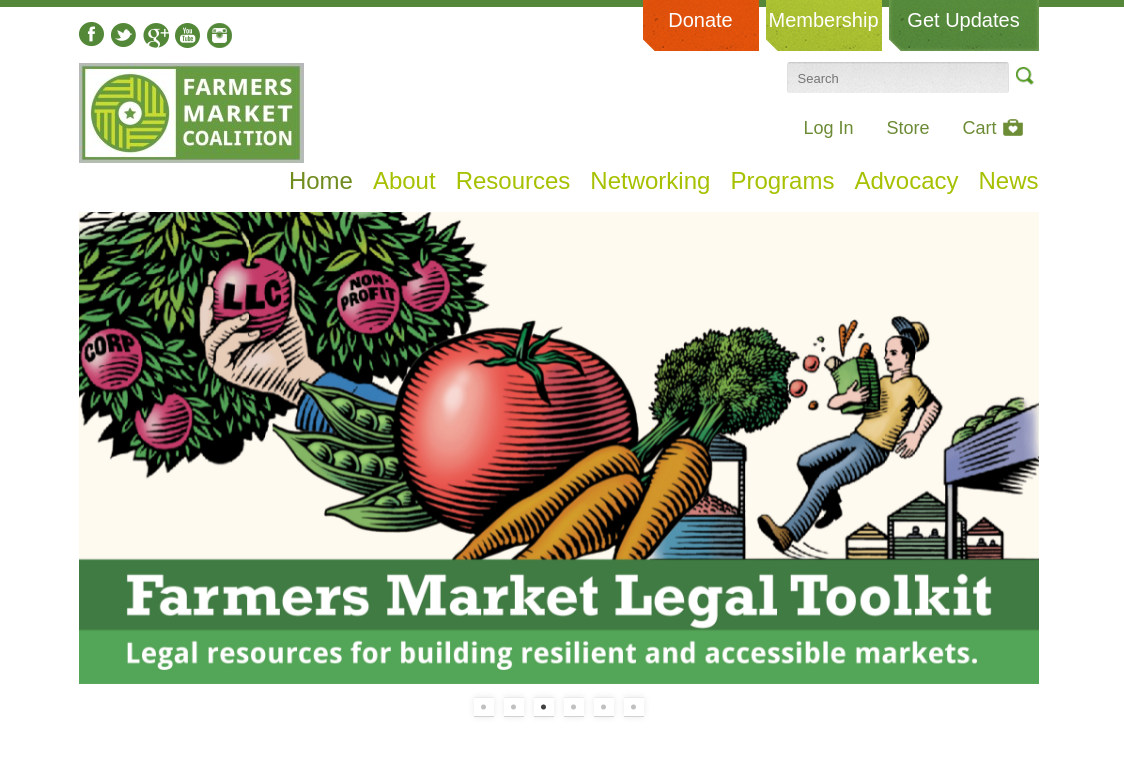 Screenshot of home page for Farmers Market Coalition